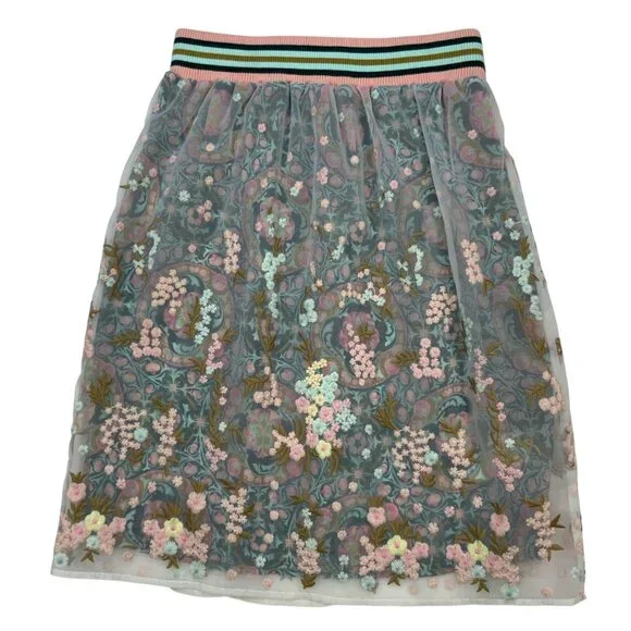Anna Sui Sui Floral Skirt S Sheer Overlay Embroidered - Picture 12 of 12